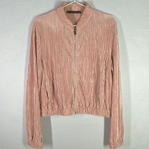 Zara Shiny Blush Pink Satin Pleated Bomber Jacket